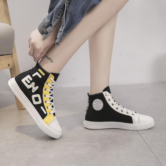 Ladies High-top Canvas Shoes Korean Style Student Board Shoes for Spring and Summer All-match Casual Sports Shoes