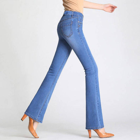 Women High Waist Denim Jeans Flare Pants Jeans Woman Stretch Bell-Bottom Loose Pants Plus Size