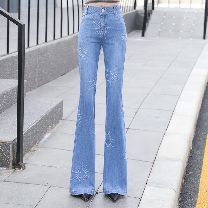 High Waist Stretch Jeans Ladies Spring and Autumn Loose Slim Wide-leg Pants Long Flared Pants
