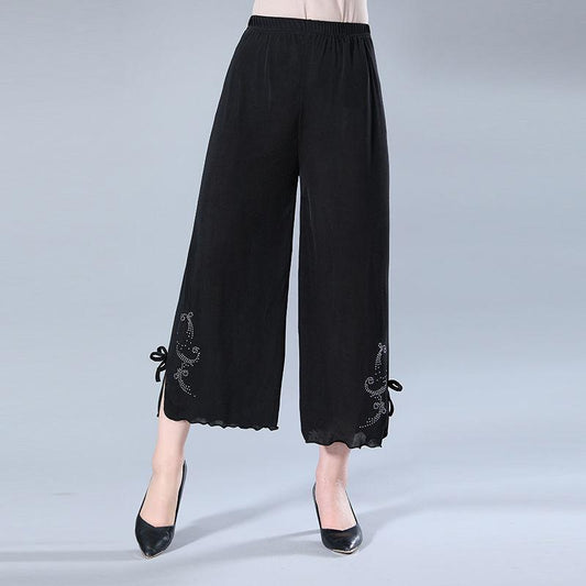 Ummer Wide-leg Pants Middle-aged and Elderly Women's Plus Size Hakama Mother Ninth Pants Middle-aged Air-conditioned Pants