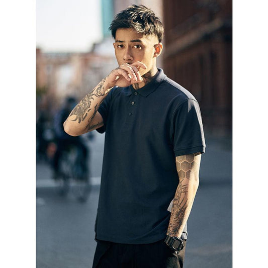 Men's Short Sleeve Shirt Summer Youth Loose Lapel T-shirt Solid Color Half Sleeve Top