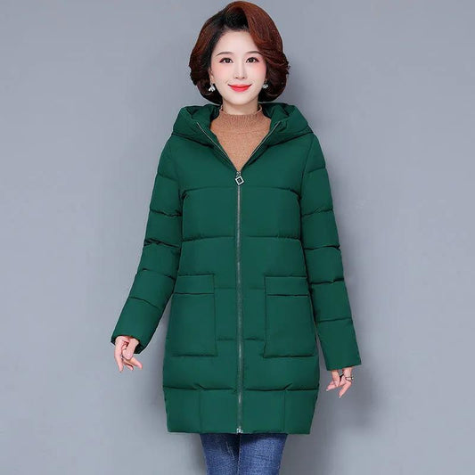 Ladies Middle-aged and Elderly Down Padded Jacket, Long Hooded Loose Mother's Padded Jacket, Padded Jacket