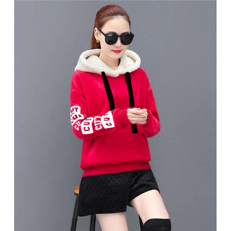 Cotton Women's Sweatshirt Wild Large Size Long Sleeve Warm Hoodie Autumn Winter Sweatshirt