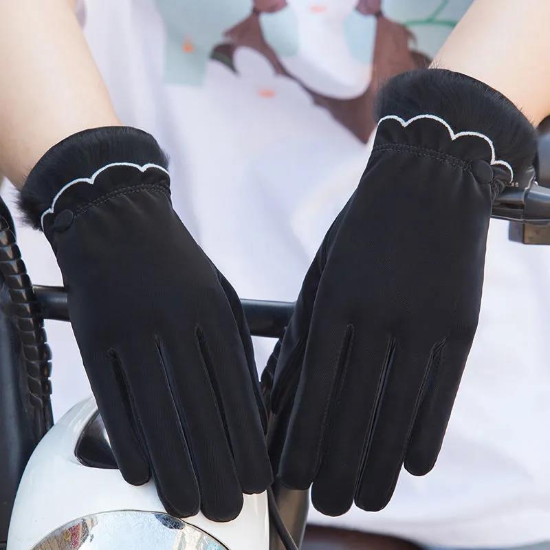 Gloves Women Winter Thick Skin-friendly Warm Cotton Gloves Students Cute Touch Screen Windproof Warm Plus Velvet Cold Riding