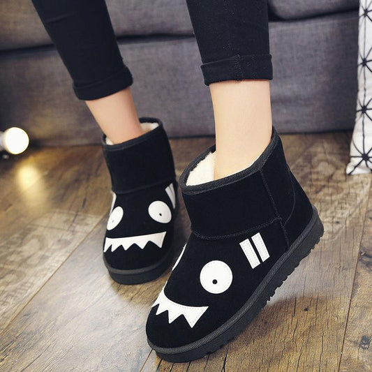 Winter Snow Boots Women's Short Tube Cartoon Short Boots Flat-bottomed Thickened Plus Velvet Cotton Boots