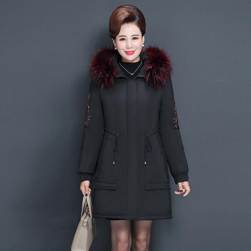 Mother's Western Style Winter Coat Middle-aged and Elderly Women's Middle-aged Long Large Fur Collar Noble Thick Down Padded Jacket