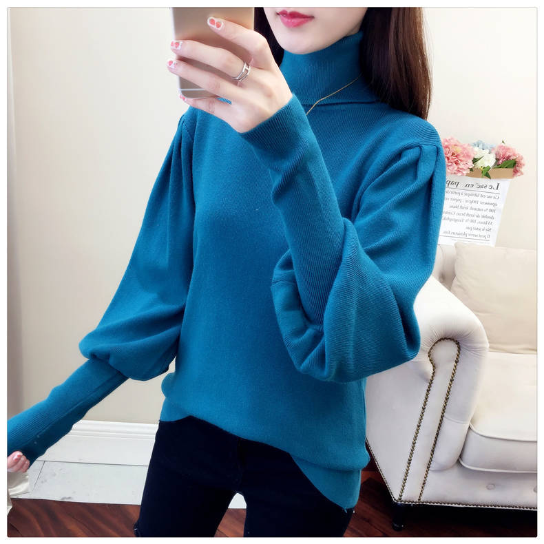 Turtleneck Sweater Women Autumn and Winter Loose Lantern Sleeve Knit Bottoming Shirt Soft
