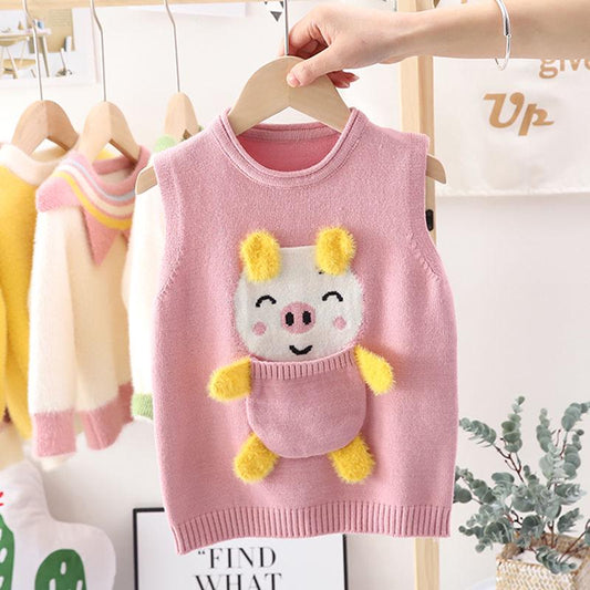 Girls' Waistcoat Sweater Lace Round Neck Children's Sweater Thin Section