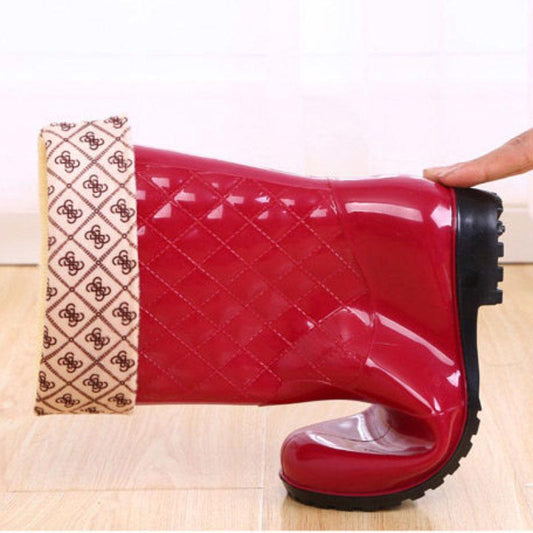 Detachable Velvet Cover Plus Velvet Cotton Shoes Rain Boots Women's Mid-tube Warm Water Shoes Non-slip Wear-resistant