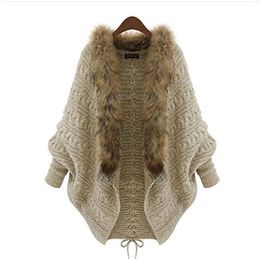 Autumn and Winter Plus Size Sweater Long Sleeve Loose Stand Collar Jacket Cardigan Bat Sleeve Youth Female Top