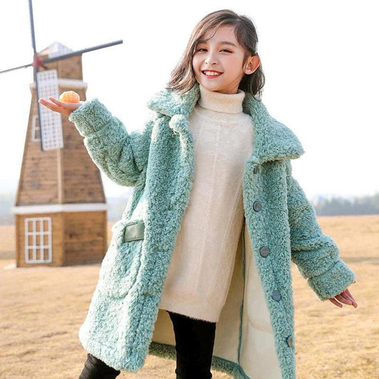 Girls' Windproof and Warm Autumn and Winter Clothes Winter Thick Plus Fleece Jacket