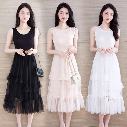 Ladies Simple Tank Top Skirts Mesh Bottoming Skirts In Summer Modal Mid-Length Sling Dresses Sweet Cake Skirts Ladies Sling Dresses