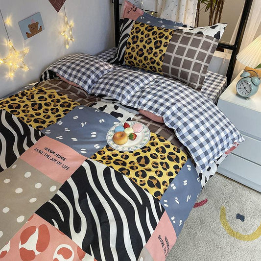Brushed Three-piece Fashion Leopard-print Skin-friendly Duvet Cover Bed Linen Three-piece Student Dormitory Single Bed