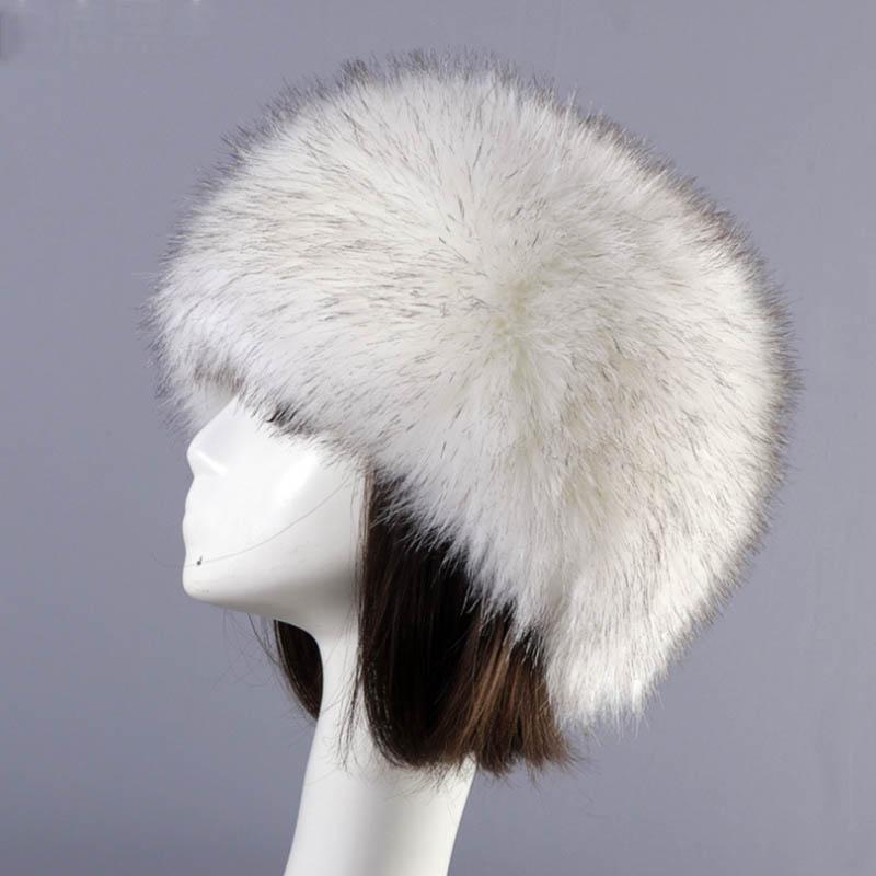 Faux Fox Fur Round Flat Top Faux Fur Hat Thick Autumn and Winter Fur Russian Mongolian Hat Warm Tail Hat