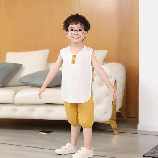Children's Summer Breathable Cool Clothes Boys Vest Shorts Two-piece Baby Cute Thin Comfortable Clothes