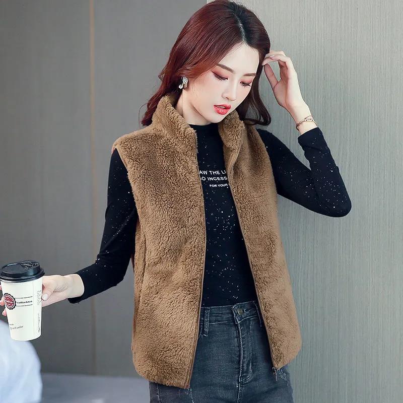 Vest Women's Short Autumn and Winter Double-sided Velvet Zipper Sleeveless Thick Warm Large Size Vest