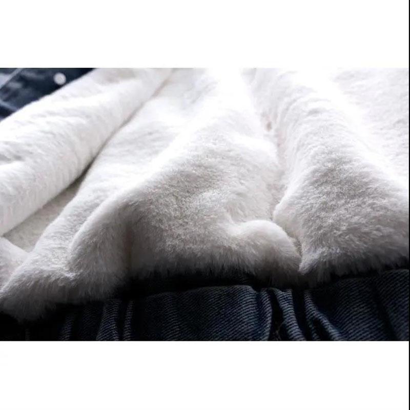 Women's Winter Korean Version of Blue-gray Denim Cotton Jacket with Big Fur Collar Plus Velvet Thick Warm Cotton Jacket