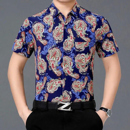 Men's Short-sleeved Floral Shirts, Men's High-end Shirts, Middle-aged and Elderly Dad Outfits
