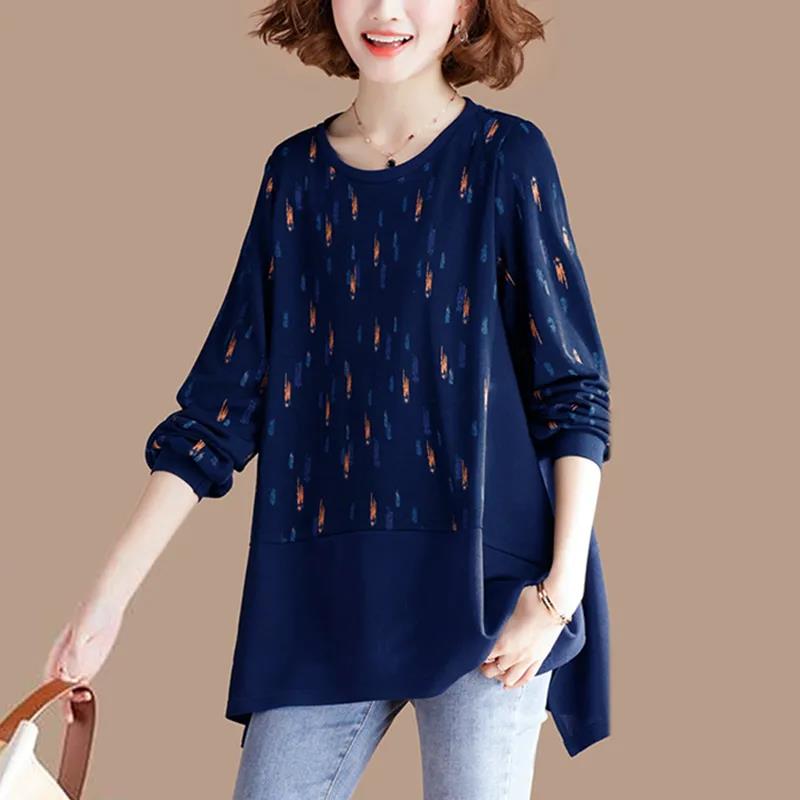 Women Casual Long Sleeve Round Neck printing T-Shirt Fall Vintage Loose Tee Tops Pullover