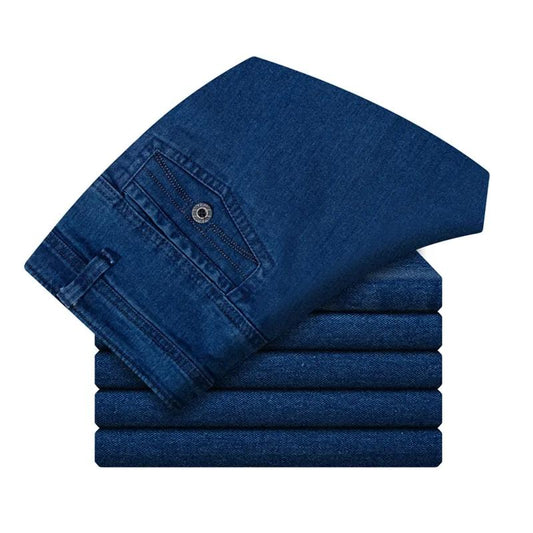 Men's High Waist Straight Jeans Elastic Loose Denim Pants Spring and Autumn Middle-aged Elderly Dad Casual Jeans Denim Trousers