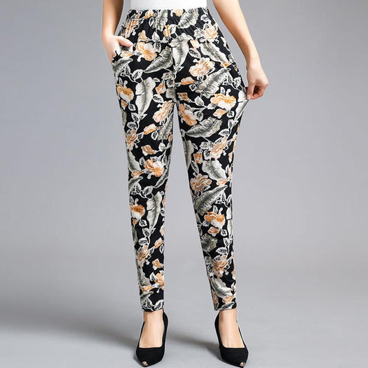 Summer Middle-aged and Elderly Women's Trousers Casual Pants High-waist Stretch Pants Middle-aged Women's Trousers Large Size Loose Pants