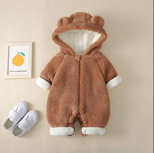Baby Winter Jumpsuit Lovely Lamb Wool and Plush Thickened Baby Outdoor Suit Winter Newborn Cotton Coat