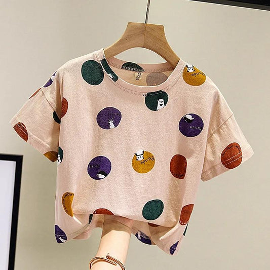 Boys T -shirt Loose Short -sleeved Summer Dot Cute Girl Summer Clothes