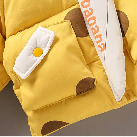 Winter Girl Children's Cotton-padded Jacket Fashion Cute Hooded Pink Plus Velvet Thick Down Jacket Small Fresh Style Coat