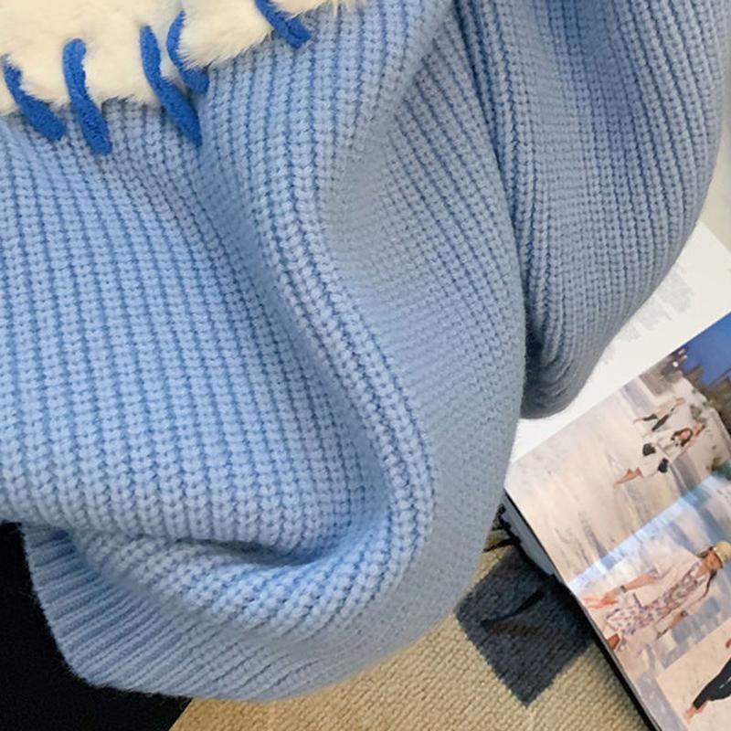 Blue Love Sweater Women's Autumn and Loose Slouchy Winter High-level Sense of White Thickened Sweater
