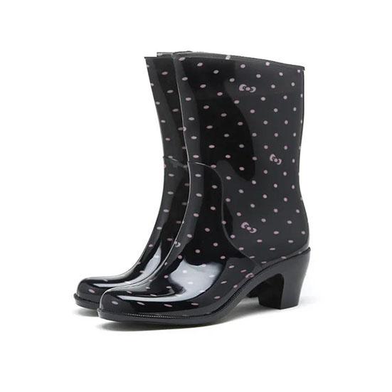 Women's Spring Summer Non-slip Rain Boots Waterproof PVC Rubber Rain Shoes Female Mid-length Medium Chunky Heel Rain Boots
