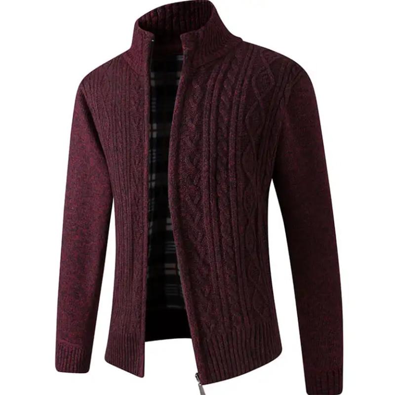 Autumn Men's Casual Sweater Plus Velvet Padded Stand-up Collar Men's Loose Solid Color Warm Jacket