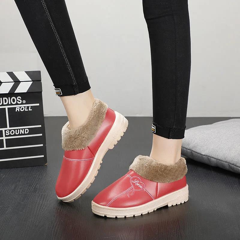Winter Cotton Shoes Women's Leather Waterproof Plus Velvet Thick Soft Bottom Ankle Boots Cotton Boots Non-slip Shoes