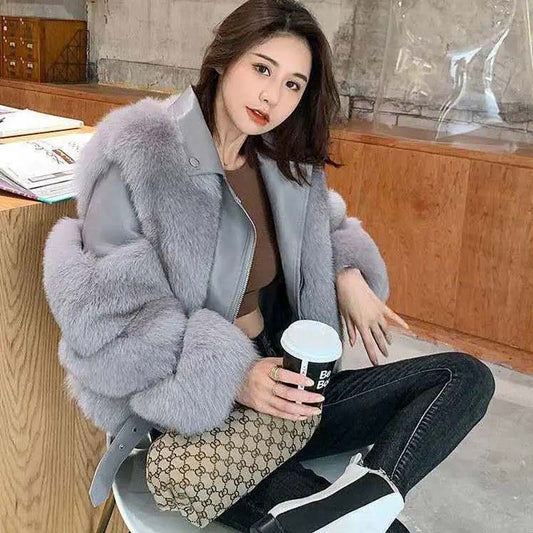 Ladies High Quality and Fashionable Temperament Full Leather High Imitation Fox Fur Jacket Loose Thin Fur Coat