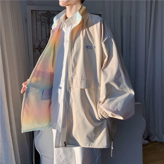 Reversible Jacket for Men and Women with Loose Top Gradient Color Casual Handsome Jacket Couple Long-sleeved Warm Simple Jacket