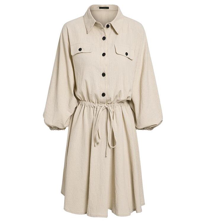 Solid Womens Mini Dress Long Sleeve Pocket Loose Dresses Ladies Autumn Casual Retro Vestidos