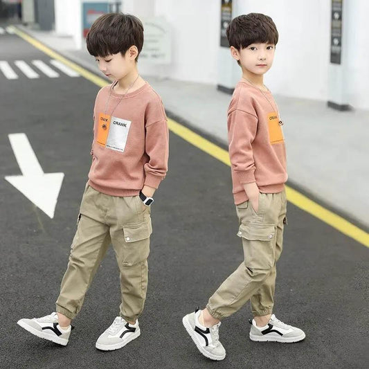 Children's Clothing Boys Spring and Autumn Long Sleeve Suits Children's Thin Shirts Overalls Fashionable Cool Comfortable Casual Suits