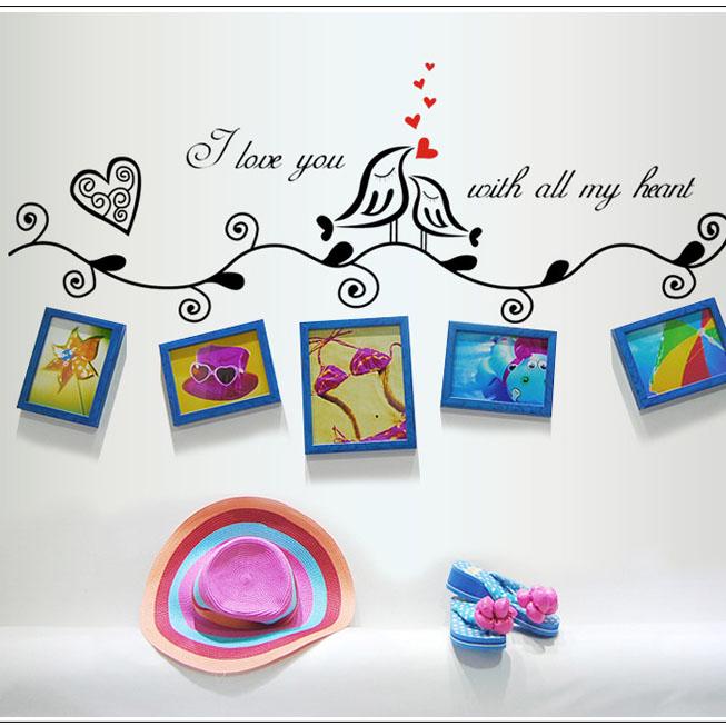 Super small Acacia bird supporting photo frame stickers removable wall stickers Black