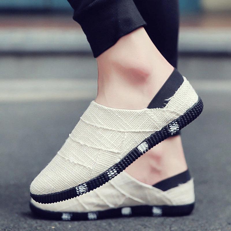 Summer Breathable Men's Linen Casual Canvas Semi-plank Shoes One Pedal Lazy Men's Shoes Without Heel Shoes