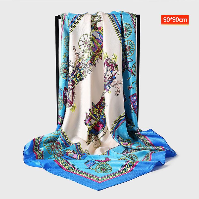 Scarf Women Elegant Square Silk Imitation Satin Flower Scarf Wrap Shawl Sunscreen Gauze Shawl All-match Headscarf
