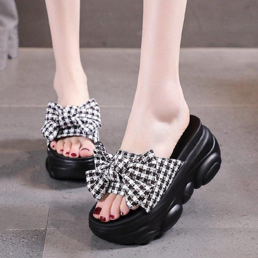 Flower Slippers Women Summer Thick Bottom Outside Wear Wedge Heel Muffin Lazy People Increase Temperament Light Sandals and Slippers