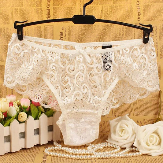 3PCS Ladies Mid Waist Sexy Panties Premium Lace Lace Women Briefs Plus Size Lingerie Shorts Transparent Underwear Women Hollow Out Panties