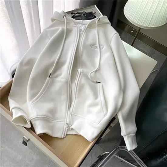 Hooded Zipper Sweater Women's Autumn and Winter Plus Velvet Thick Velvet Loose Cardigan Korean Style Coat Large Pocket Hooded Sweater Top Jacket