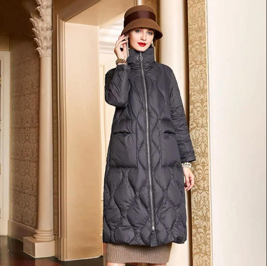 Stand-up Collar Down Jacket Women's Mid-length Korean Style Loose Over-the-knee Thick Plus Size Jacket
