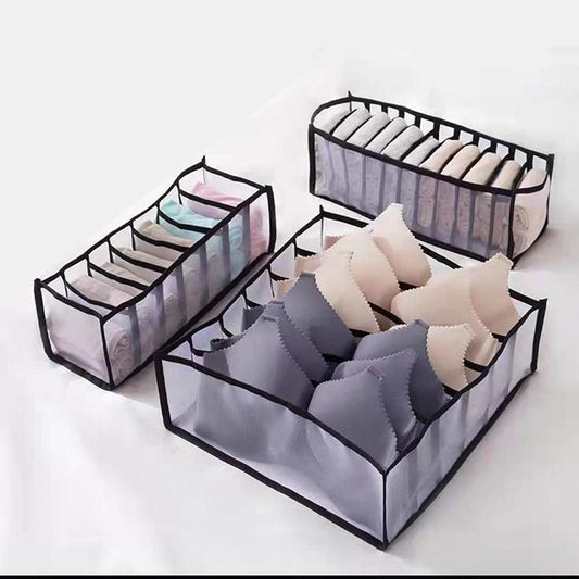 3 Pieces Storage Box, Multipurpose Household Storage Box Commodity Shelf for Underwear Socks, White/Gray