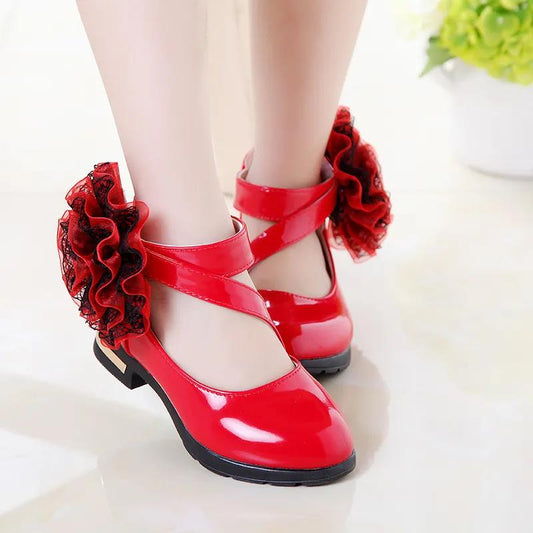 Children's Leather Shoes Girls' Spring and Summer Leather Shoes Princess Shoes Solid Color Big Flower Soft Soled Performance Shoes