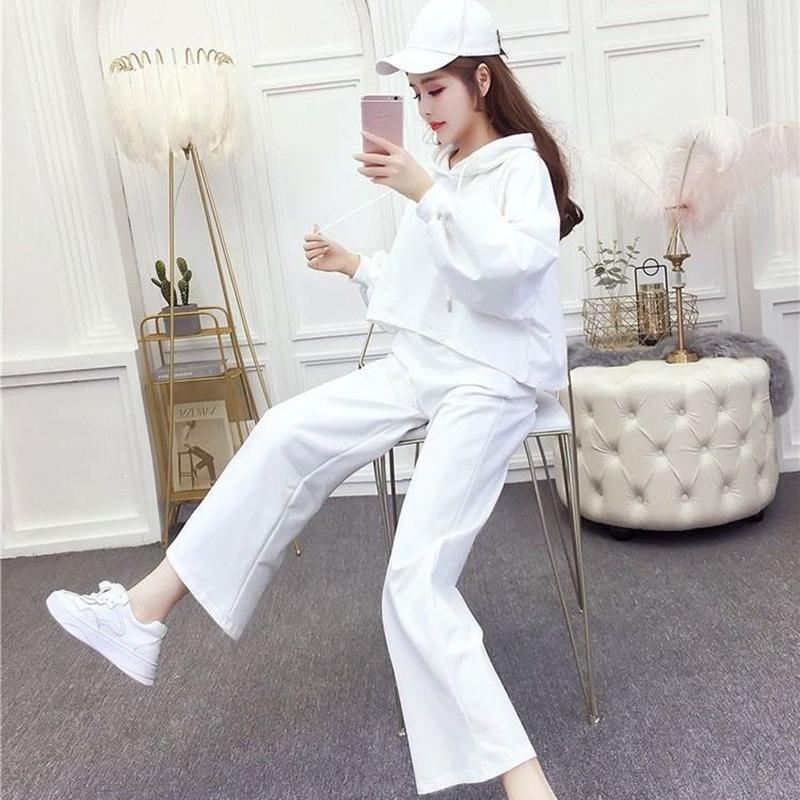 Casual Sports Suit Women's Hooded Sweater Loose Wide-leg Pants Two-piece Sports and Leisure Suit Women Were Thin and Tall