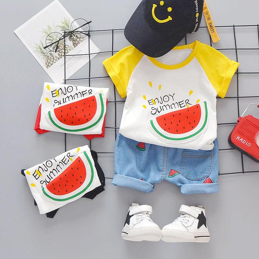 Baby Boys Girls Cartoon Clothes Outfit Suit Cute Children Summer Cotton 1 2 3 Years Kids Boys Clothes Sets T-Shrit+Shorts