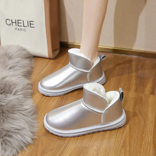 Snow Boots Women's Fur One Autumn and Winter Leather Waterproof Plus Velvet Thick Cotton Shoes Short Boots