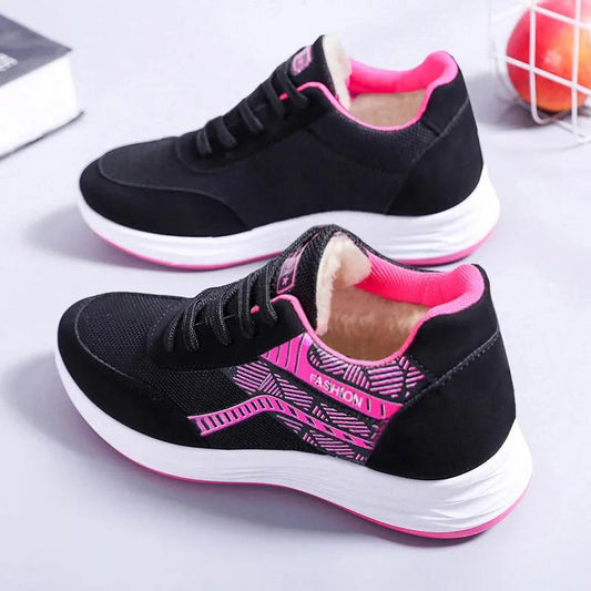 Women Autumn and Winter Fleece Warm Non-slip Sports Casual Shoes Light Soft Bottom Running Travel Shoes Mother Shoes