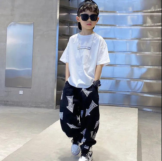 Boys' Summer T-shirt Western Style Summer Clothes Big Children's Korean Style Suit Children's Loose Leisure Mosquito Pants